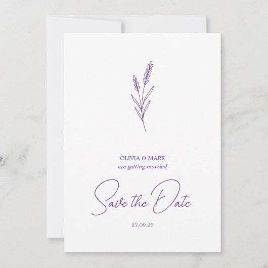 save the date minimalist elegant writing lavender kaart (Voorkant)