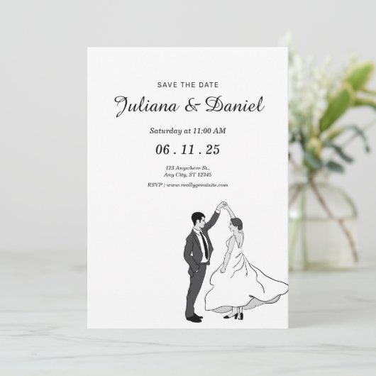 Save The Date Minimalistische Whimsical Handgeteke (Staand voorkant)