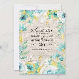 Save the date. Mint Floral Wedding Announements Kaart