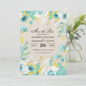 Save the date. Mint Floral Wedding Announements Kaart (Staand voorkant)