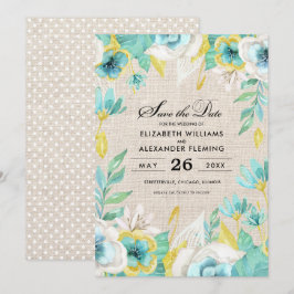 Save the date. Mint Floral Wedding Announements Kaart