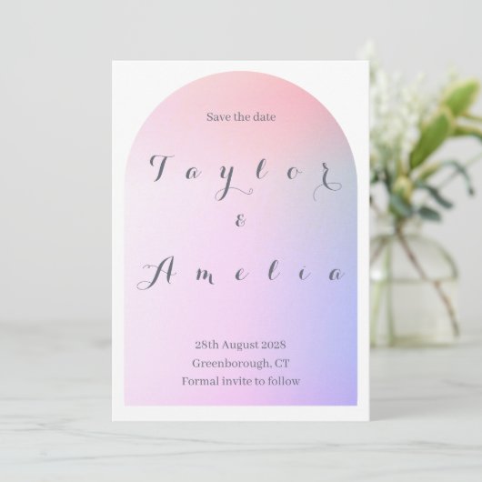 Save the Date Modern Boho Arch Roze Lila (Staand voorkant)