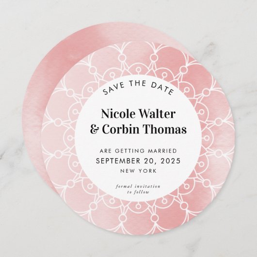 SAVE THE DATE modern boho blush roze waterverf Kaart (Voorkant / Achterkant)