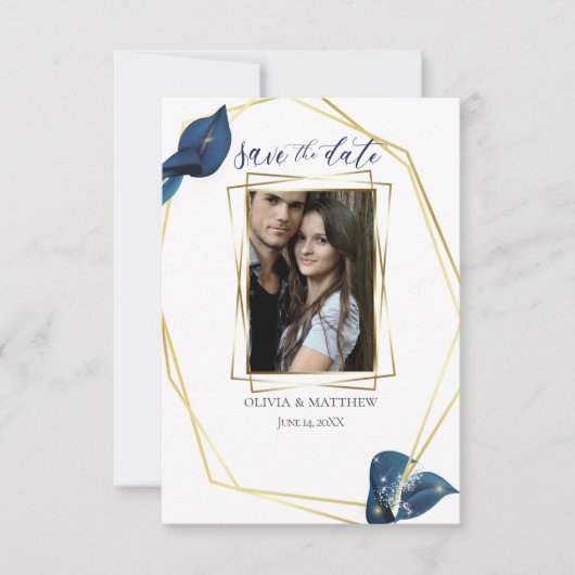 Save the date | Modern Deep Indigo Blue and Gold Kaart (Voorkant)