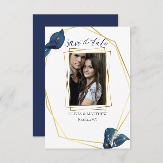 Save the date | Modern Deep Indigo Blue and Gold Kaart (Voorkant / Achterkant)