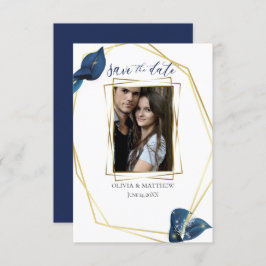 Save the date | Modern Deep Indigo Blue and Gold Kaart