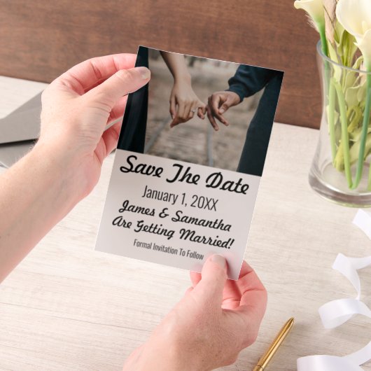 Save The Date Modern Foto en Tekst Vellum Uitnodigingen (Draagbaar)