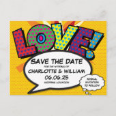 Save the Date Modern Fun Comic Book Love Aankondigingskaart (Voorkant)