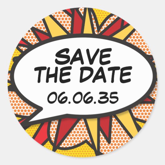 Save The Date Modern Fun Speech Bubble Ronde Sticker (Voorkant)