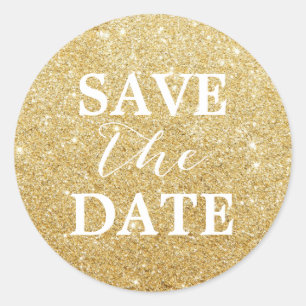 Save the Date Modern Gouden Glitter Elegante bruil Ronde Sticker