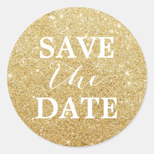 Save the Date Modern Gouden Glitter Elegante bruil Ronde Sticker (Voorkant)