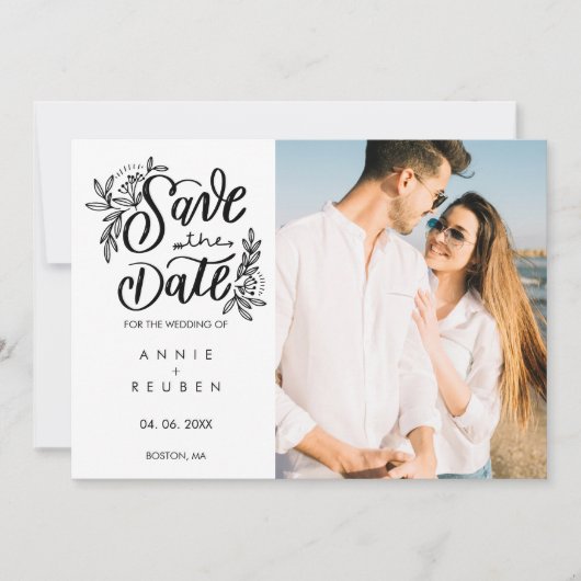 Save the Date Modern Hand Script Foto Stippen (Voorkant)