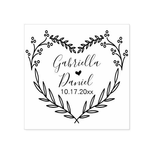 Save the date, Modern Heart Leafy Lijst Rubber Sta Rubberstempel (Afrduk)