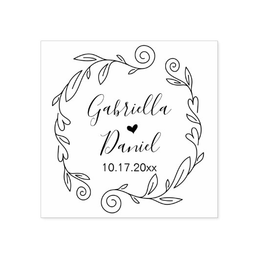 Save the date, Modern Heart Leafy Lijst Rubber Sta Rubberstempel (Afrduk)