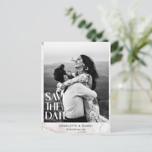 Save the date! Modern marmer 1 foto Briefkaart (Staand voorkant)