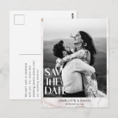 Save the date! Modern marmer 1 foto Briefkaart (Voorkant / Achterkant)
