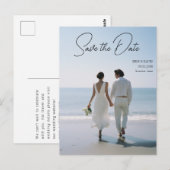 Save the date! Modern marmer 1 foto Briefkaart (Voorkant / Achterkant)