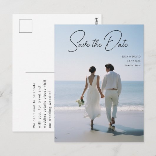 Save the date! Modern marmer 1 foto Briefkaart (Voorkant / Achterkant)