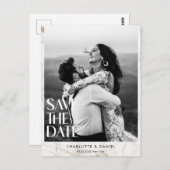 Save the date! Modern marmer 1 foto Briefkaart (Voorkant / Achterkant)