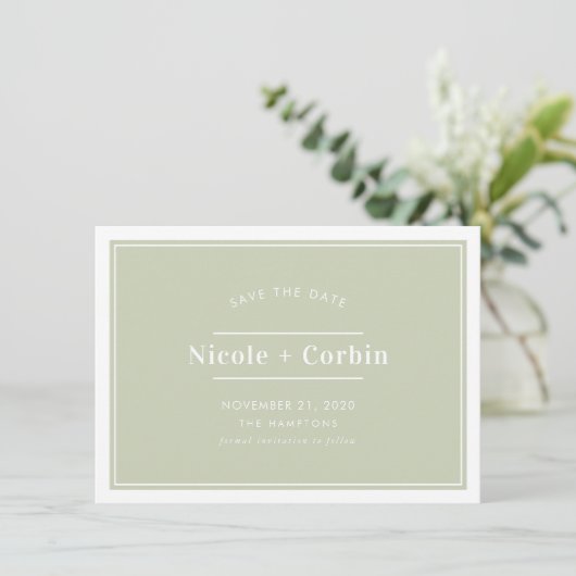 SAVE THE DATE modern minimaal stijlvol salie groen Kaart (Staand voorkant)