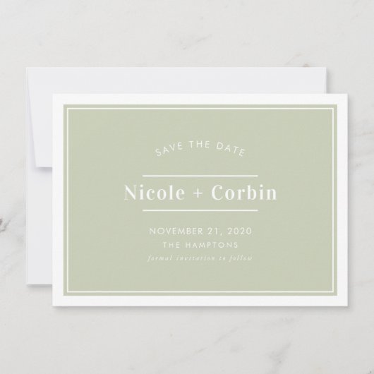 SAVE THE DATE modern minimaal stijlvol salie groen Kaart (Voorkant)
