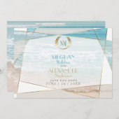 Save the date | Modern monogram Geometrisch strand (Voorkant / Achterkant)