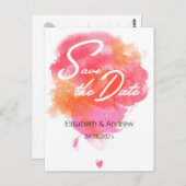 Save the date - modern, watercolor pink orange briefkaart (Voorkant / Achterkant)
