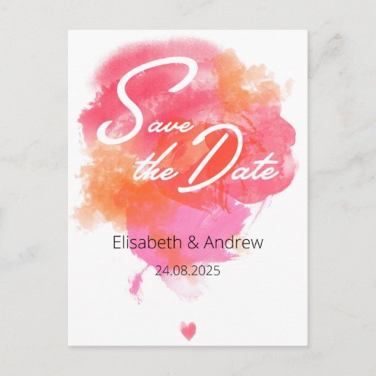 Save the date - modern, watercolor pink orange briefkaart (Voorkant)