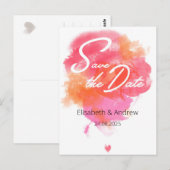Save the date - modern, watercolor pink orange briefkaart (Voorkant / Achterkant)