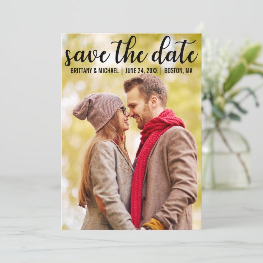 Save the date | Moderne bekendmaking Verloving (Staand voorkant)