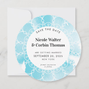 SAVE THE DATE moderne boho mandala aqua waterverf Kaart