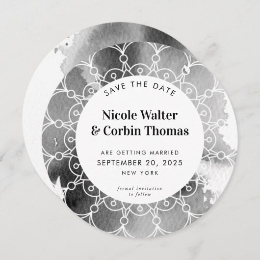 SAVE THE DATE moderne boho mandala grijze waterver Kaart (Voorkant / Achterkant)