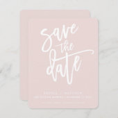 SAVE THE DATE moderne kalligrafie script blush roz (Voorkant / Achterkant)