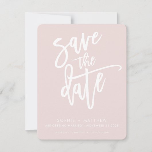 SAVE THE DATE moderne kalligrafie script blush roz (Voorkant)