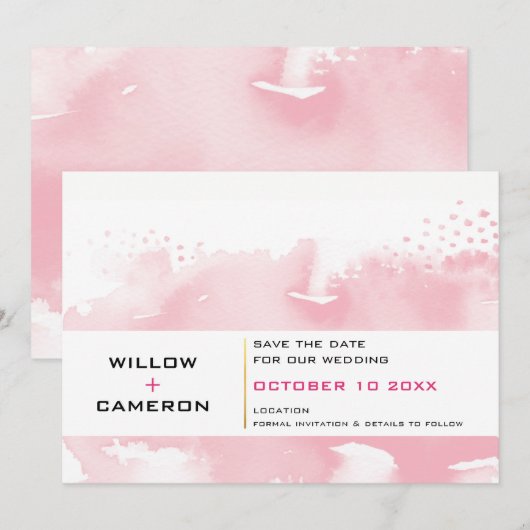 SAVE THE DATE moderne minimale waterverf bord roze (Voorkant / Achterkant)