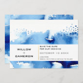 SAVE THE DATE Moderne Minimale waterverf donkerbla (Voorkant / Achterkant)