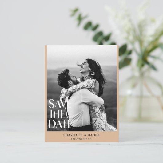 Save the date! Moderne minimalistische 1 foto Briefkaart (Staand voorkant)