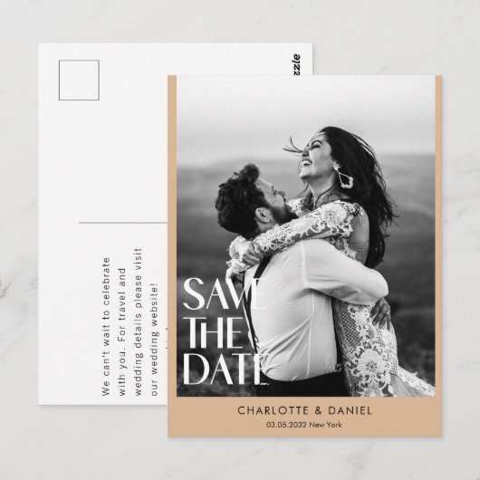 Save the date! Moderne minimalistische 1 foto Briefkaart (Voorkant / Achterkant)