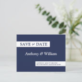 Save the Date Moderne Minimalistische Marine Blauw Uitnodiging Briefkaart (Staand voorkant)