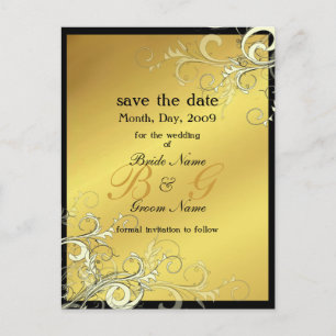 Save the Date, monogram crème wervelingen Aankondigingskaart