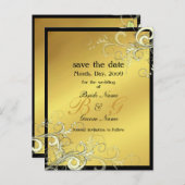 Save the Date, monogram crème wervelingen Aankondigingskaart (Voorkant / Achterkant)