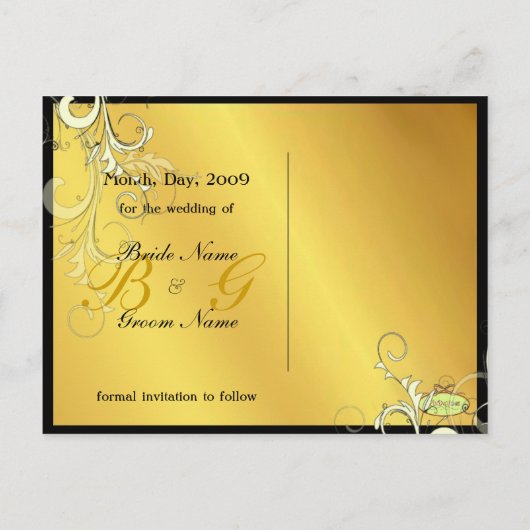 Save the Date, monogram crème wervelingen Aankondigingskaart (Achterkant)