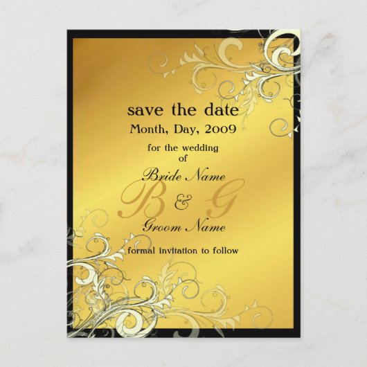 Save the Date, monogram crème wervelingen Aankondigingskaart (Voorkant)