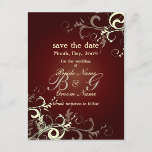 Save the Date, monogram crème wervelingen Aankondigingskaart