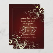 Save the Date, monogram crème wervelingen Aankondigingskaart (Voorkant / Achterkant)