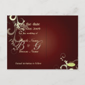 Save the Date, monogram crème wervelingen Aankondigingskaart (Achterkant)