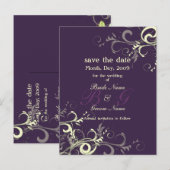 Save the Date, monogram crème wervelingen / DIY kl Aankondigingskaart (Voorkant / Achterkant)