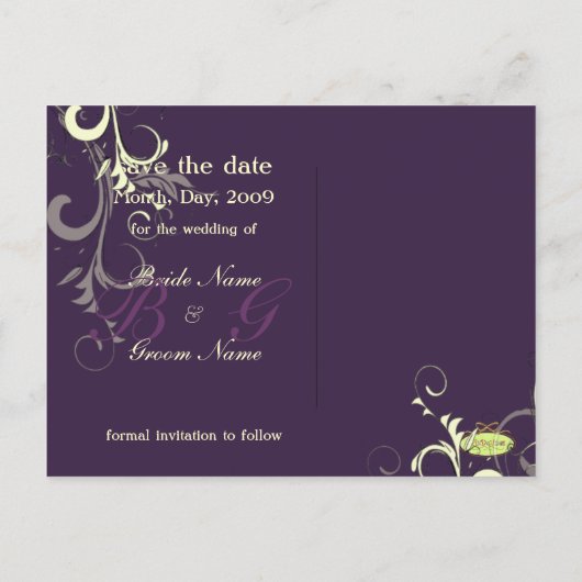 Save the Date, monogram crème wervelingen / DIY kl Aankondigingskaart (Achterkant)