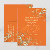 Save the Date, monogram crème wervelingen/DIY kleu Aankondigingskaart (Voorkant / Achterkant)