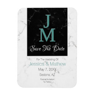 Save The Date, Monogram Wit & Zwarte Marmer, Doe-h Magneet